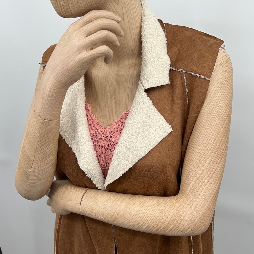 🆕Hem & Thread-Anthro Sherpa Faux Shearling Lined Long Vest Coat Western Wear - Picture 2 of 13